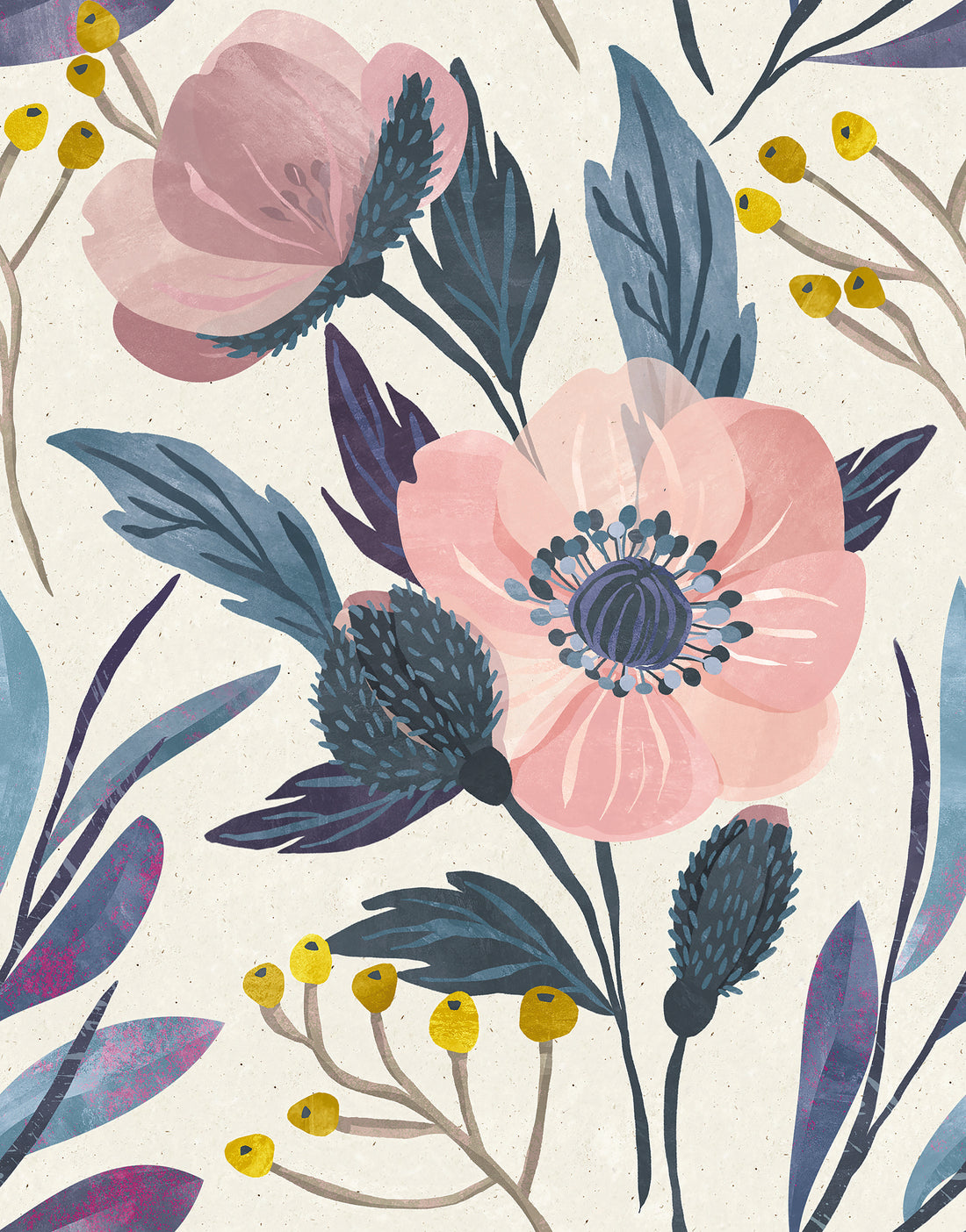 Pink Wildflower Peel and Stick Vinyl Wallpaper Roll