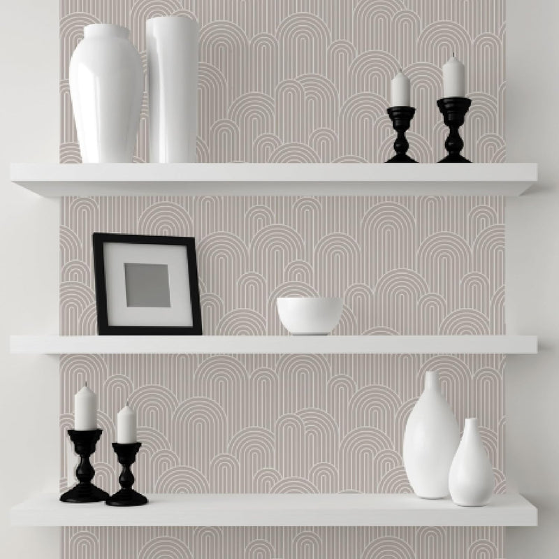Wall Wear Panel Taupe Curves Design – Removable & Water-Resistant – Peel & Stick Design – Modern Decorative Panel for Walls – 16" x 24"