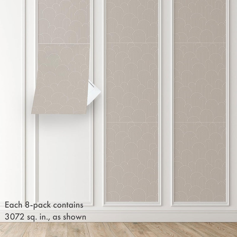 Wall Wear Panel Taupe Curves Design – Removable & Water-Resistant – Peel & Stick Design – Modern Decorative Panel for Walls – 16" x 24"