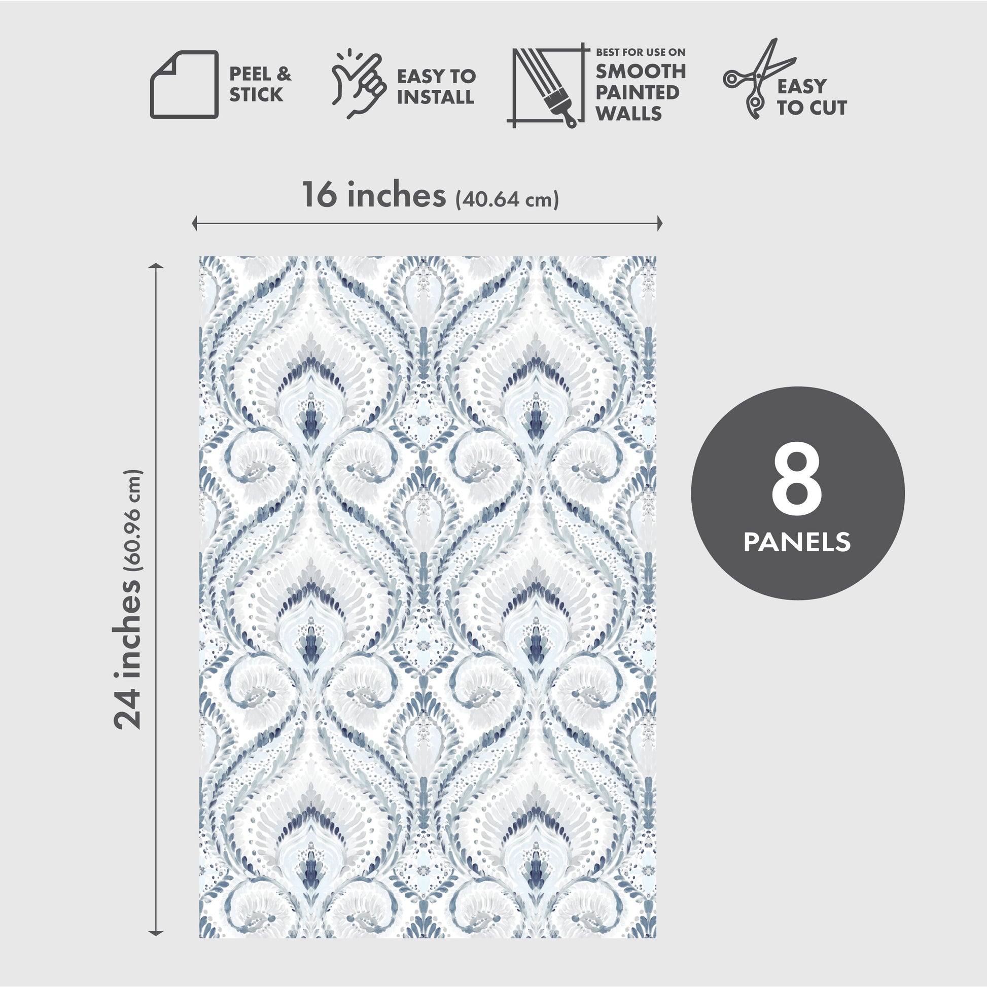 Twirls and Swirls Peel & Stick Vinyl Wallpaper Panel - 8 Pack