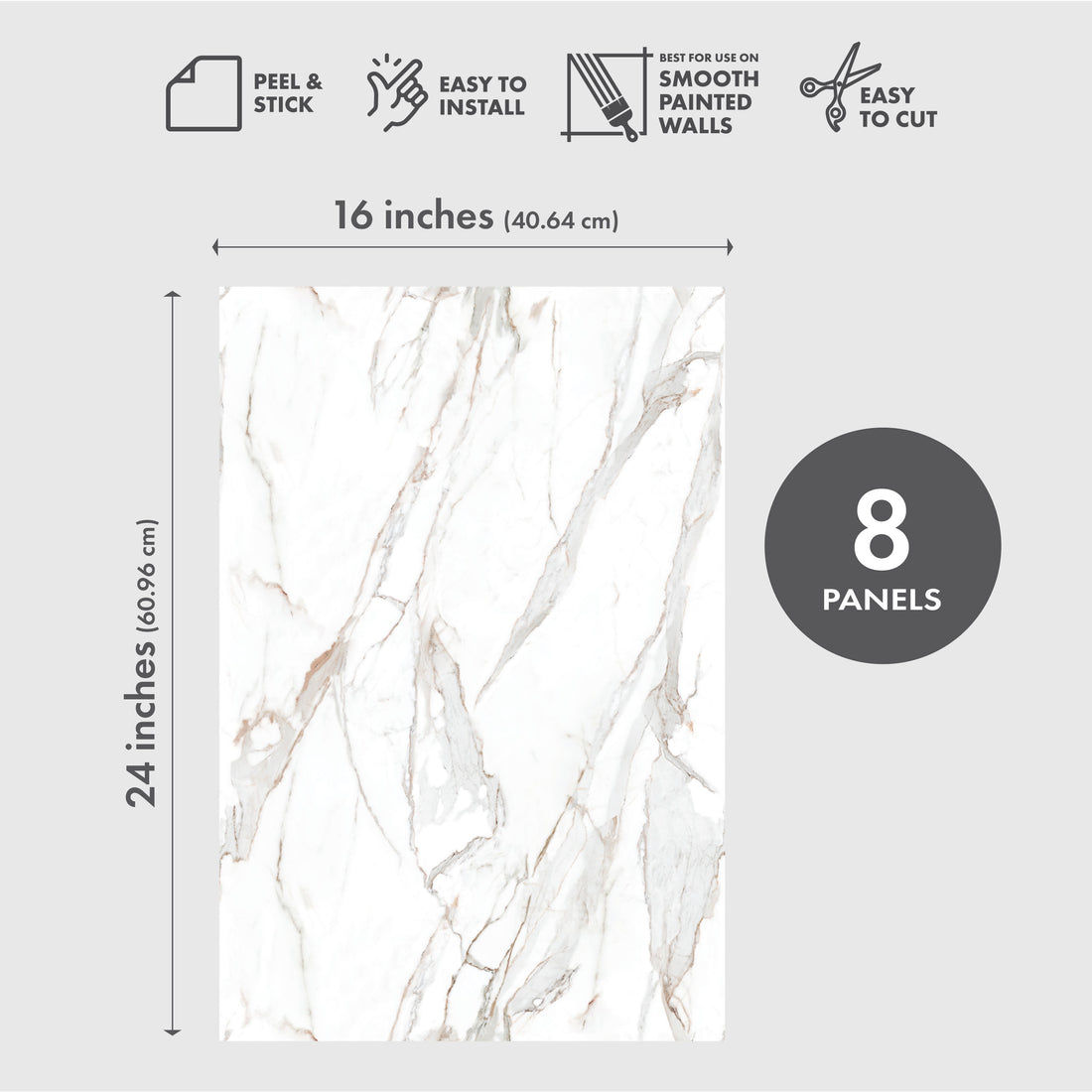 Warm Calacatta Peel & Stick Vinyl Wallpaper Panel - 8 Pack