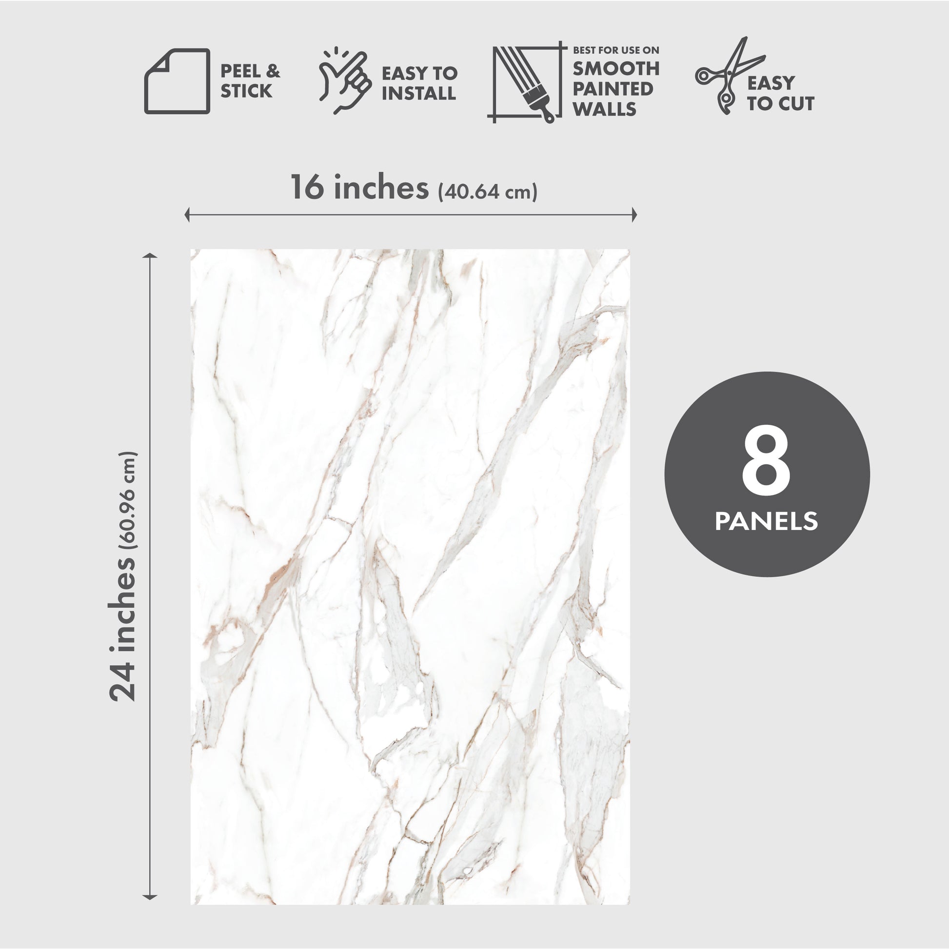 Warm Calacatta Peel & Stick Vinyl Wallpaper Panel - 8 Pack