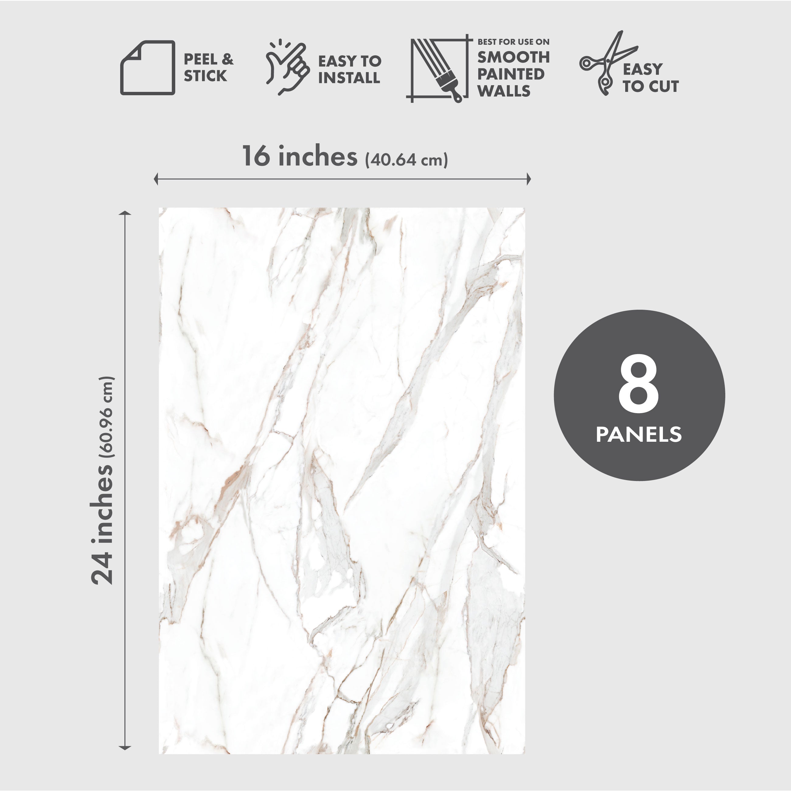 Warm Calacatta Peel & Stick Vinyl Wallpaper Panel - 8 Pack