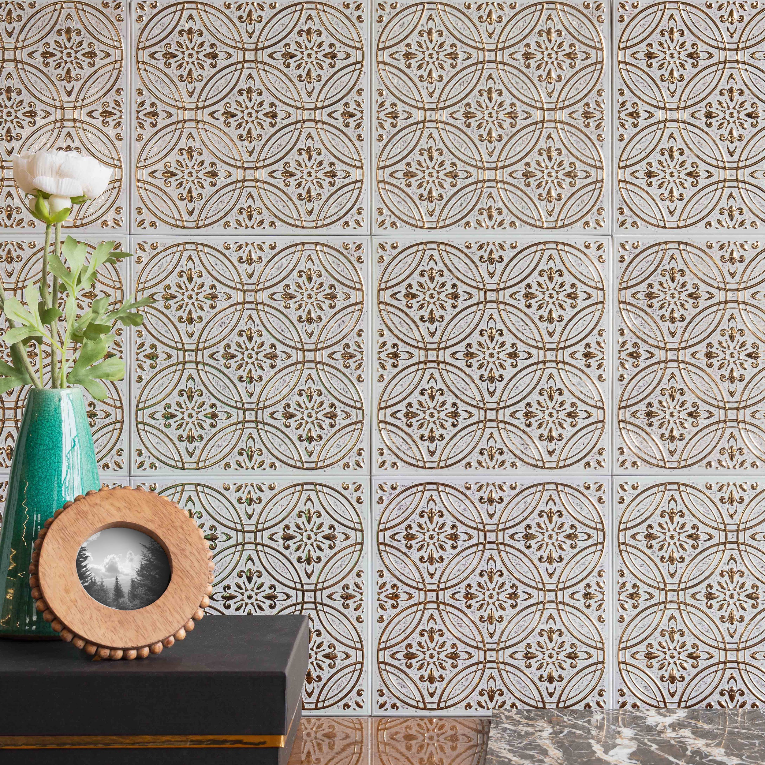 Pastel Painted Gold Peel and Stick Metal Tiles – 10 Pack