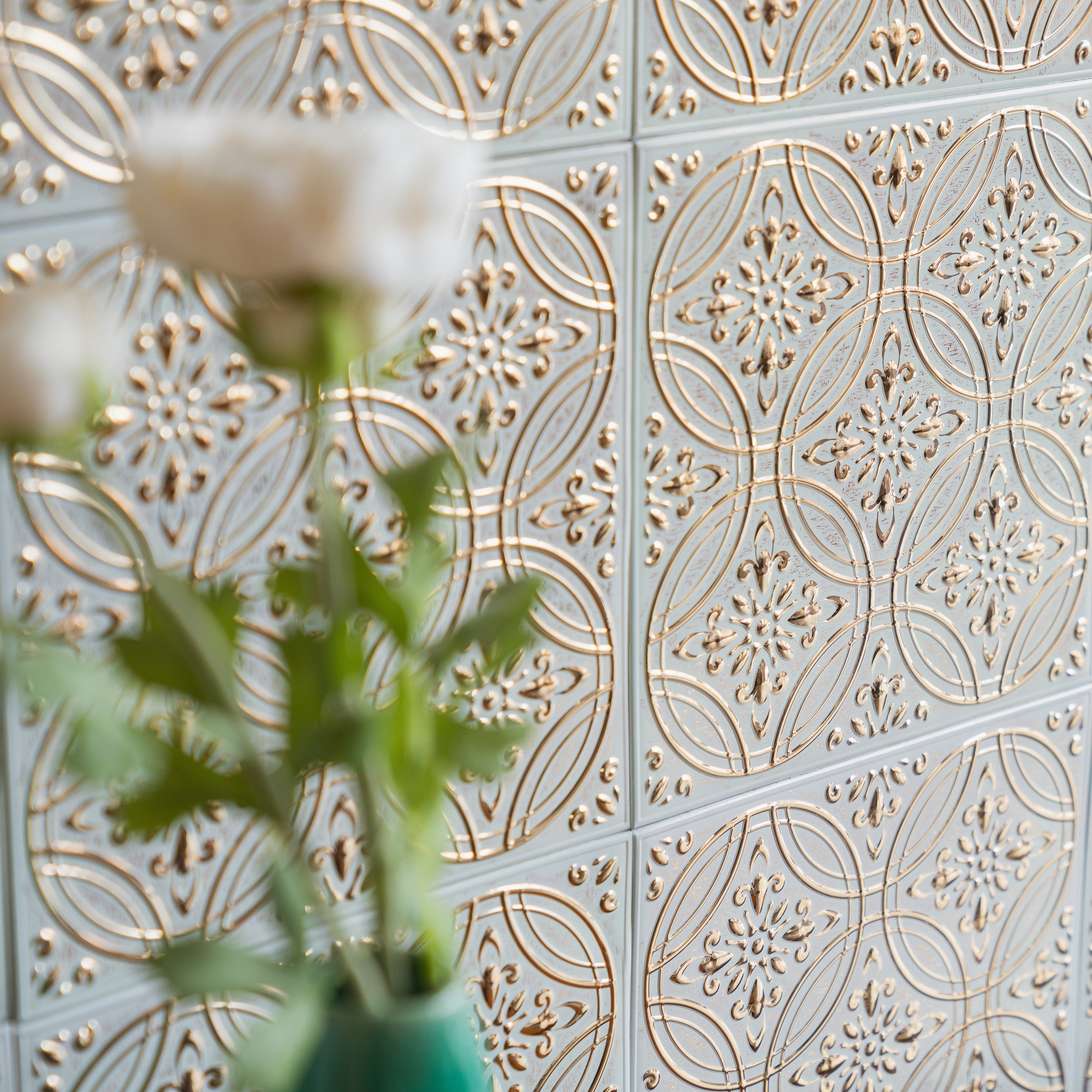 Pastel Painted Gold Peel and Stick Metal Tiles – 10 Pack