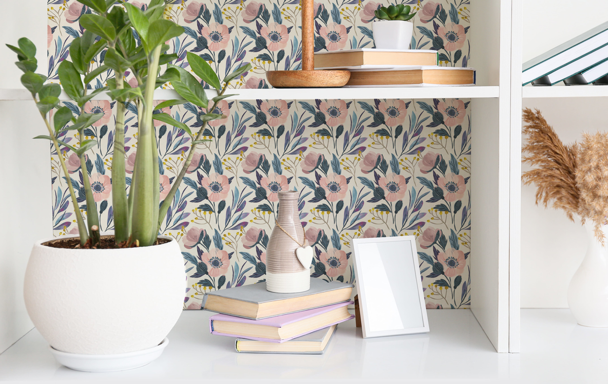 Pink Wildflower Peel and Stick Vinyl Wallpaper Roll