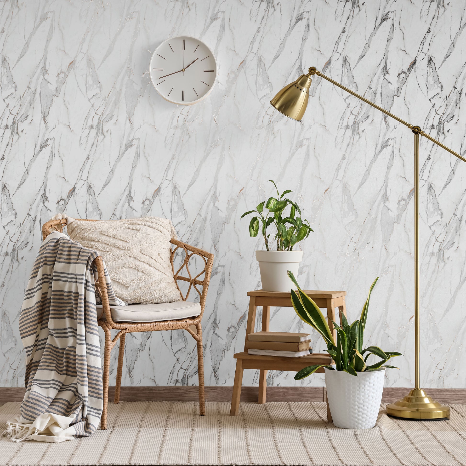 Warm Calacatta Peel & Stick Vinyl Wallpaper Panel - 8 Pack