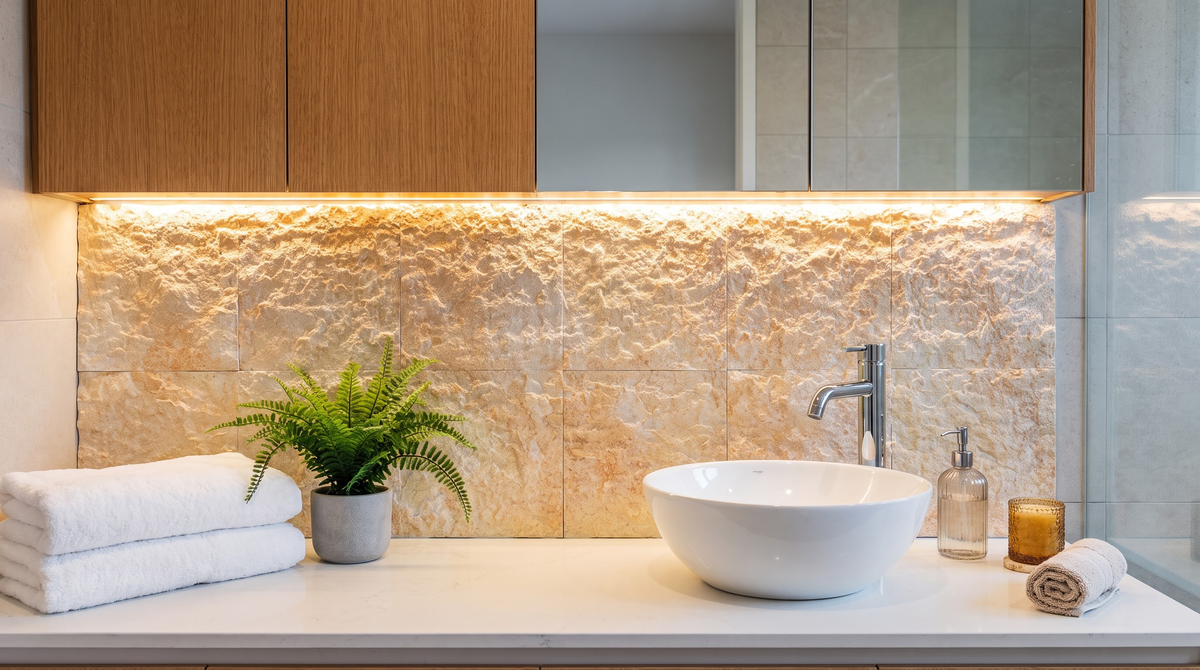 Warm Limestone Peel and Stick Stone Tiles – 8 Pack