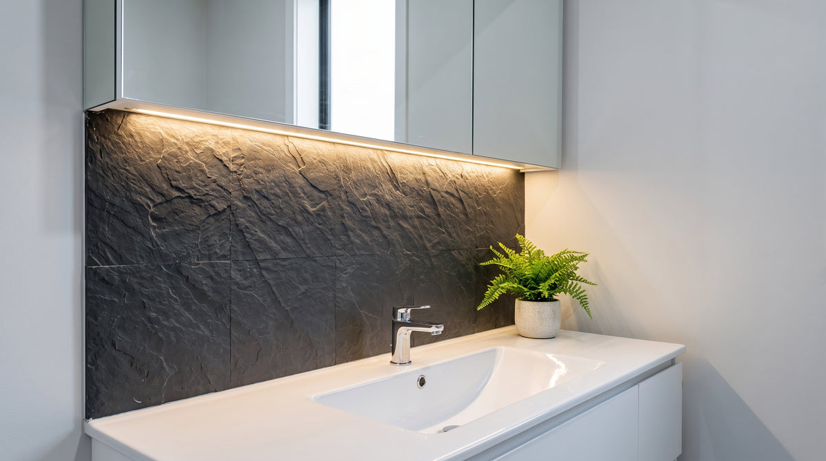 Graphite Peel and Stick Stone Tiles – 8 Pack
