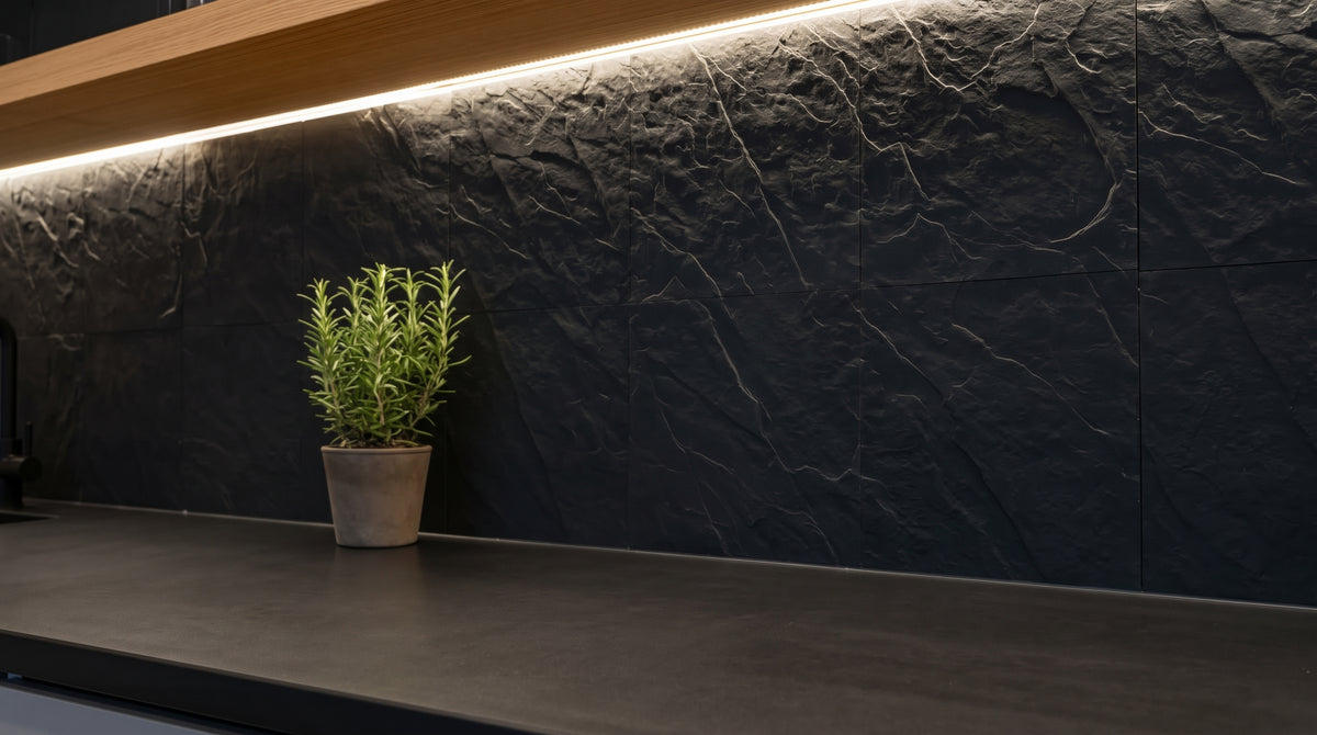 Graphite Peel and Stick Stone Tiles – 8 Pack