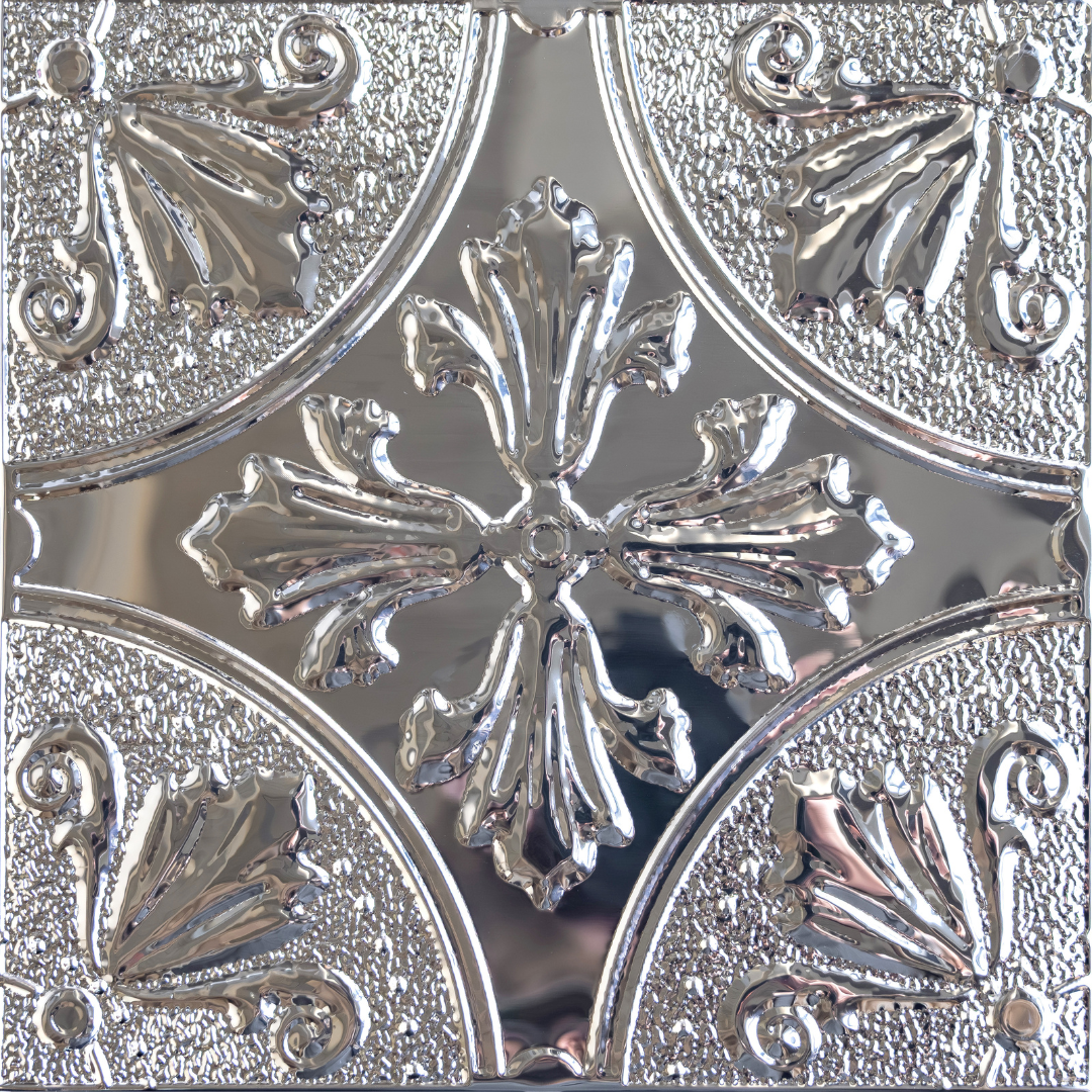 Silver Fleur Peel and Stick Metal Tiles – 10 Pack